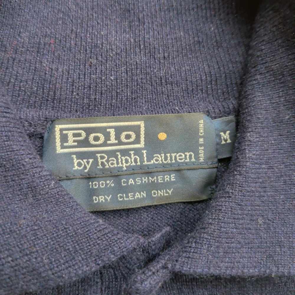 Vintage Polo Ralph Lauren Polo Shirt Mens M Navy Blue 100% Cashmere Long Sleeve